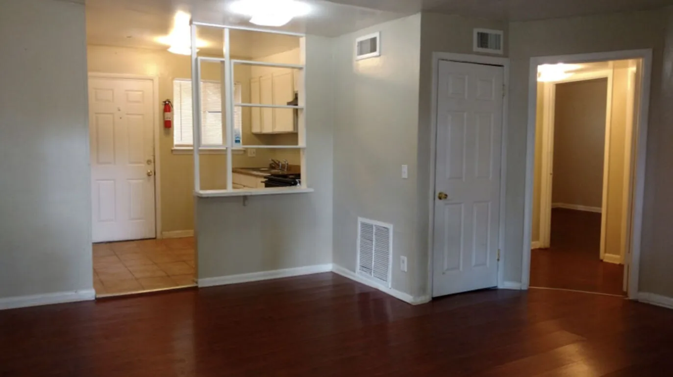 Open living area with pass-through kitchen